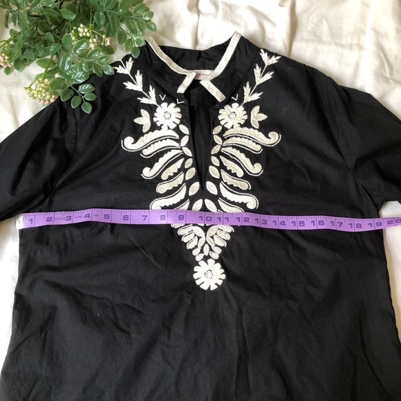 tory burch | embroidered long sleeve tunic top size 8 black v neck white beads - Picture 9 of 10